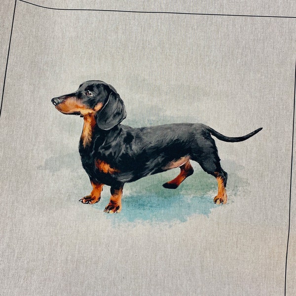 DACHSHUND FABRIC PANEL | 100% Craft Cotton | Sausage Dog | Sewing | Quilting | Cushion | Pillow