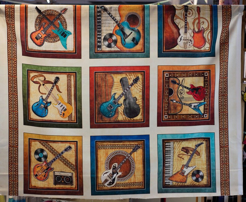 GUITAR Fabric Fabric Panels & 1/2 Metre Music Cotton Etsy