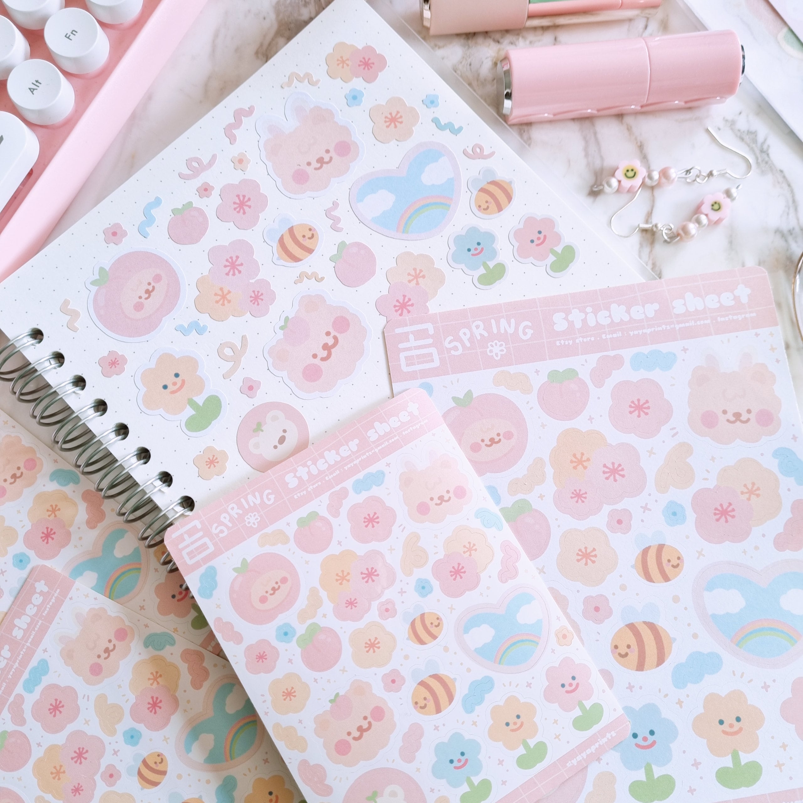 Cute pastel Spring Bear κ³° stickersheet - journal stickers