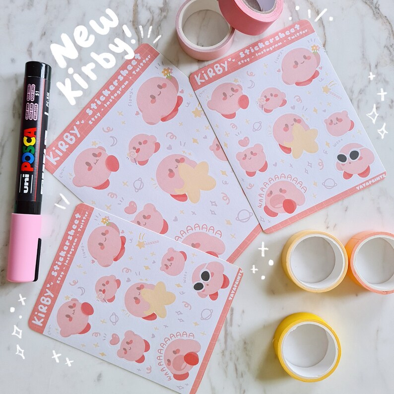 cute kirby pastel stickers stickersheet laptop stickers etsy