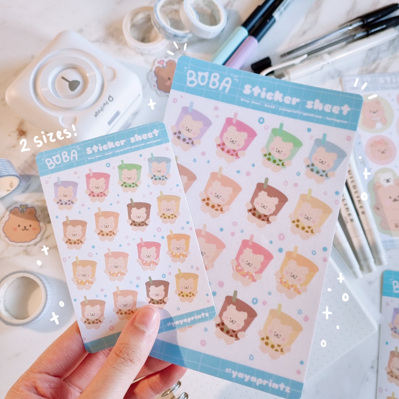 cute pastel bear boba stickersheet journal stickers etsy