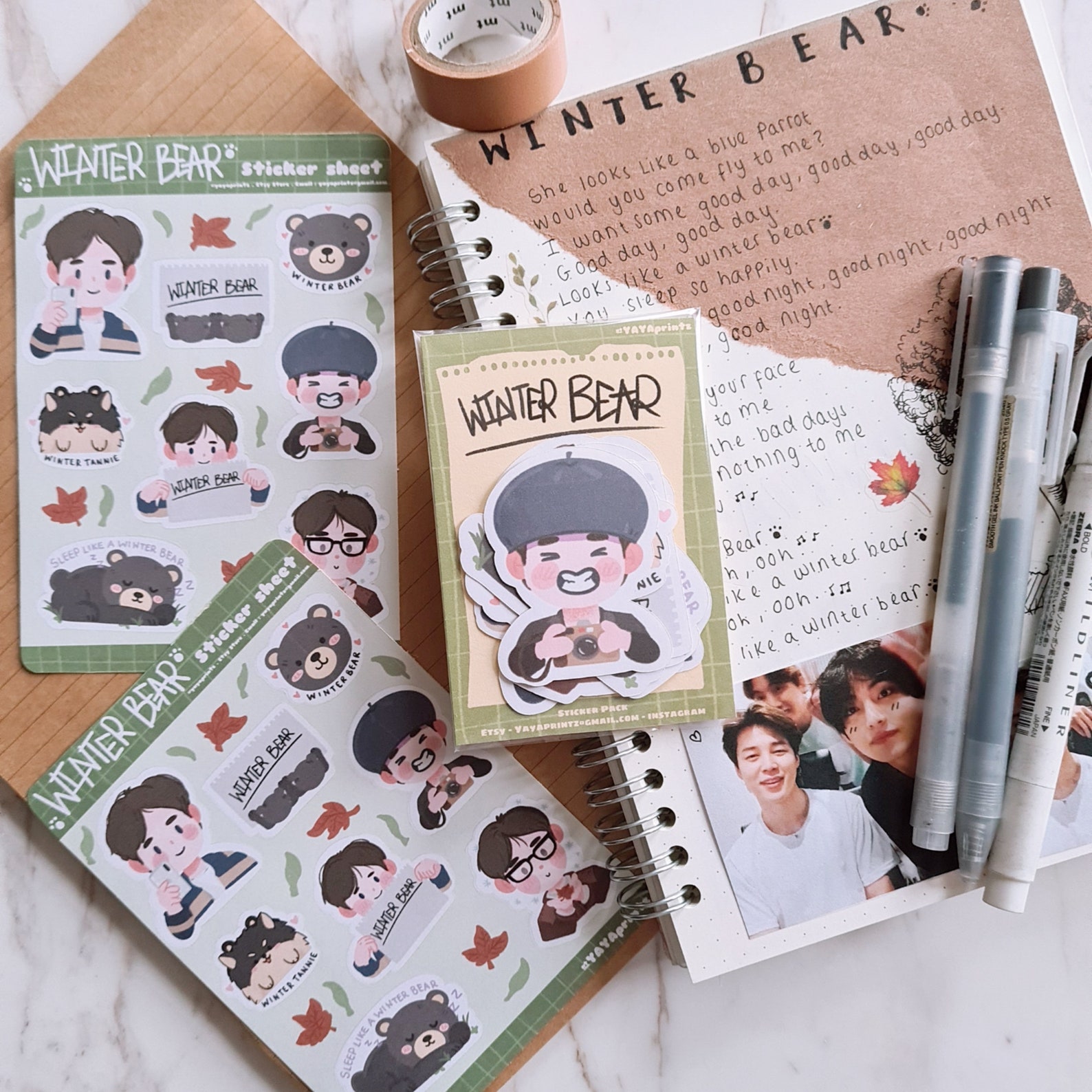 bts taehyung winter bear sticker pack sticker sheet journal etsy