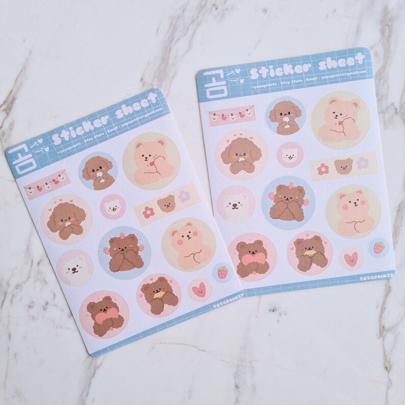 cute pastel bear stickersheet journal stickers etsy