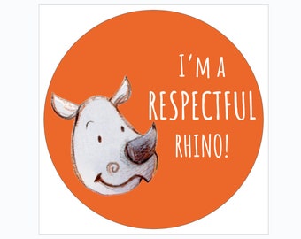 New! Positive Behavior Vinyl Stickers featuring the Respectful Rhino from The Behavior Buddies Collection