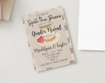 Spill the Beans Theme Gender Reveal Invitation - Welcome Sign (Digital Download) Editable | Canva