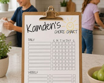 Kids Chore Chart Printable for Daily & Weekly Tasks Printable Editable (in Canva) Template
