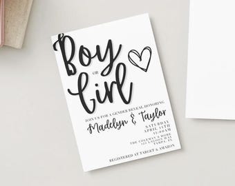 Simple Boy or Girl Theme Gender Reveal Invitation - Welcome Sign (Digital Download) Editable | Canva