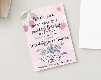 Sweet Berry Theme Gender Reveal Invitation - Poster (Digital Download) Editable | Canva