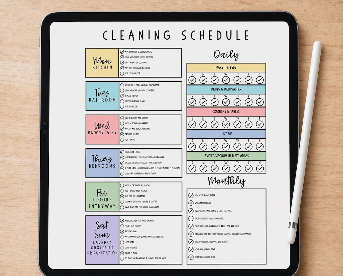 Cleaning Schedule Editable (in Canva) Template - Etsy