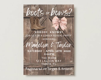 Boots or Bows Theme Gender Reveal Invitation - Poster (Digital Download) Editable | Canva