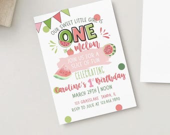 One in a Melon Birthday Invitation | Watermelon Theme Party (Digital Download)