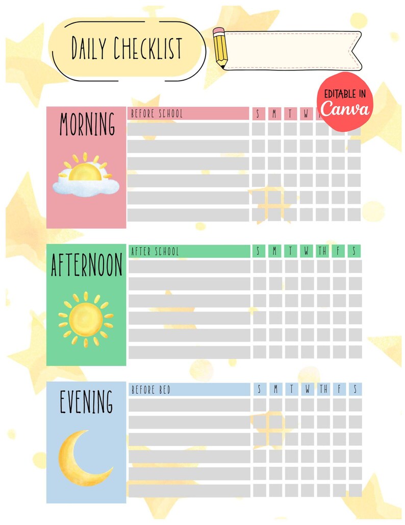 Kids Daily Checklist Chore Chart (editable in Canva) - Etsy
