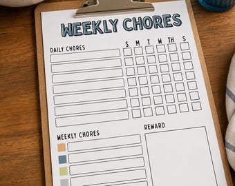 Kids Chore Chart Printable for Daily & Weekly Tasks Printable Editable (in Canva) Template