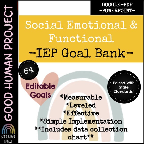 IEP Goal Bank | Social Emotional and Functional IEP Goals | Leveled | Data Collection Form | Editable