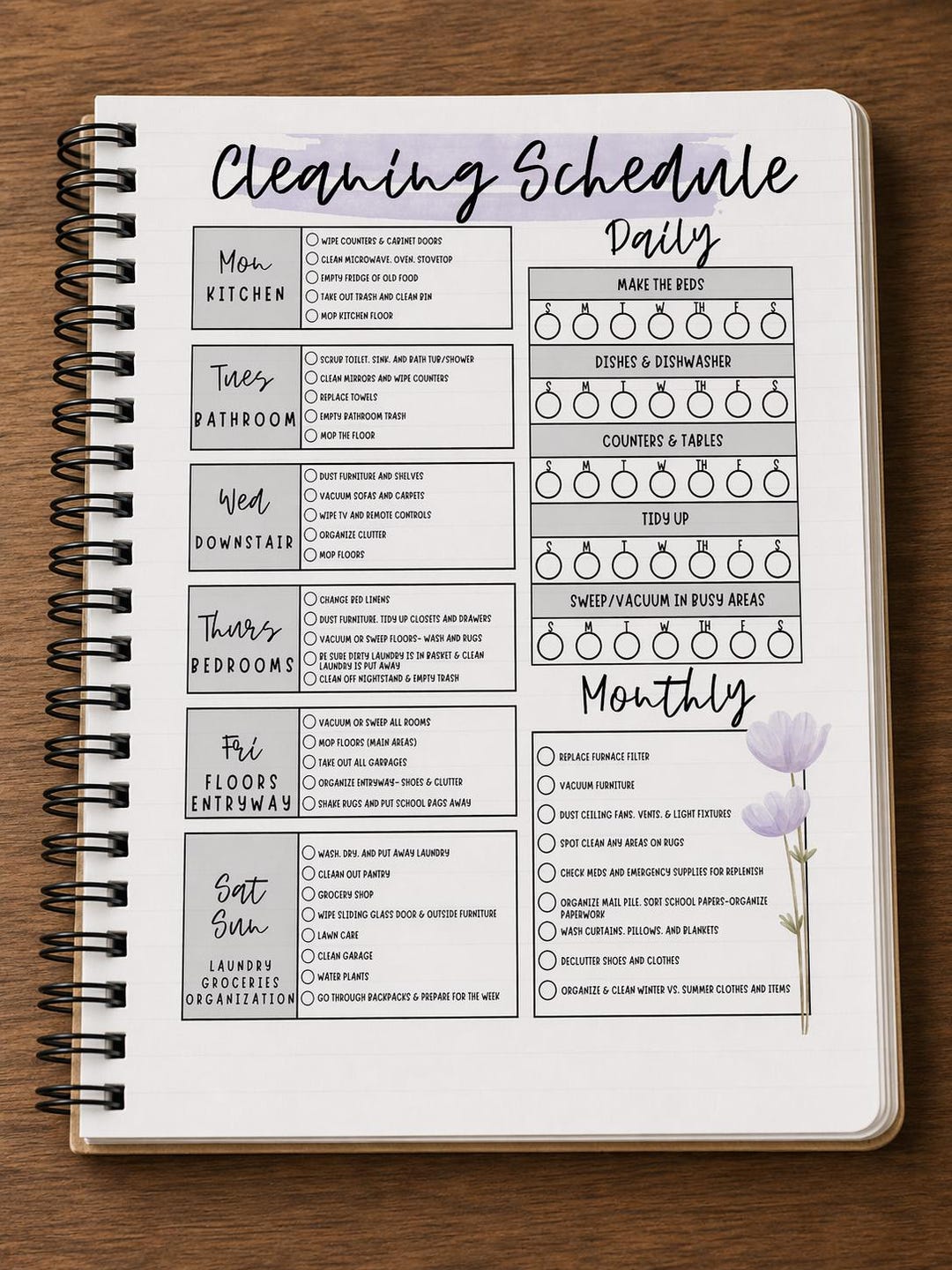 Cleaning Schedule Editable (in Canva) Floral Template - Etsy