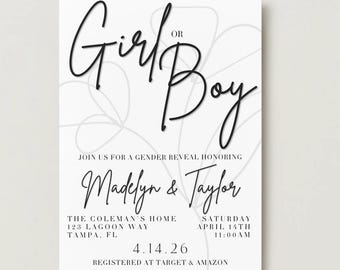 Girl or Boy Theme Gender Reveal Invitation - Welcome Sign (Digital Download) Editable | Canva