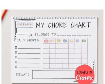Editable Kids Chore Chart Template | Weekly Responsibility Tracker (Digital Download)