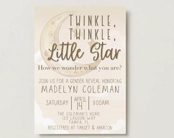 Twinkle Little Star Theme Gender Reveal Invitation - Welcome Sign (Digital Download) Editable | Canva