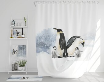 Pinguin DuschVorhang Minimal arktische Fauna Vogel Gardinen mit Digitaldruck