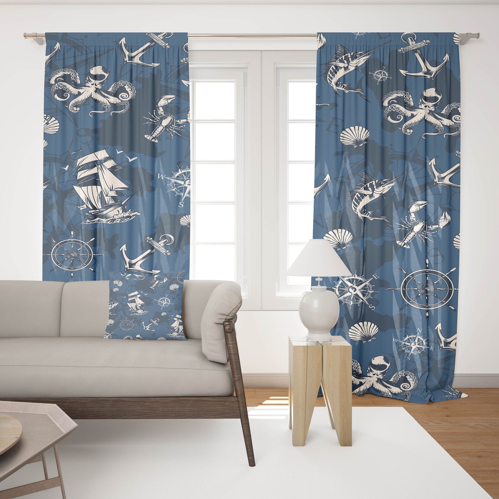 Blackout or Sheer Nautical Curtains Bohemian Navy Blue Sea - Etsy