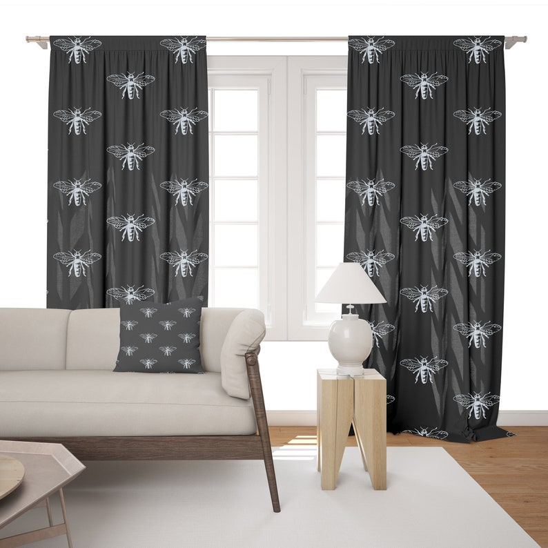 Blackout Black Curtains Bees Bohemian Gothic Farmhouse | Etsy