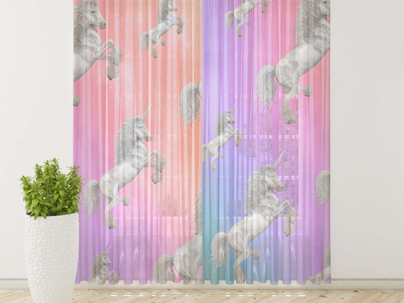 Unicorn Curtains Colorful Curtains Rainbow Curtains Teen Etsy