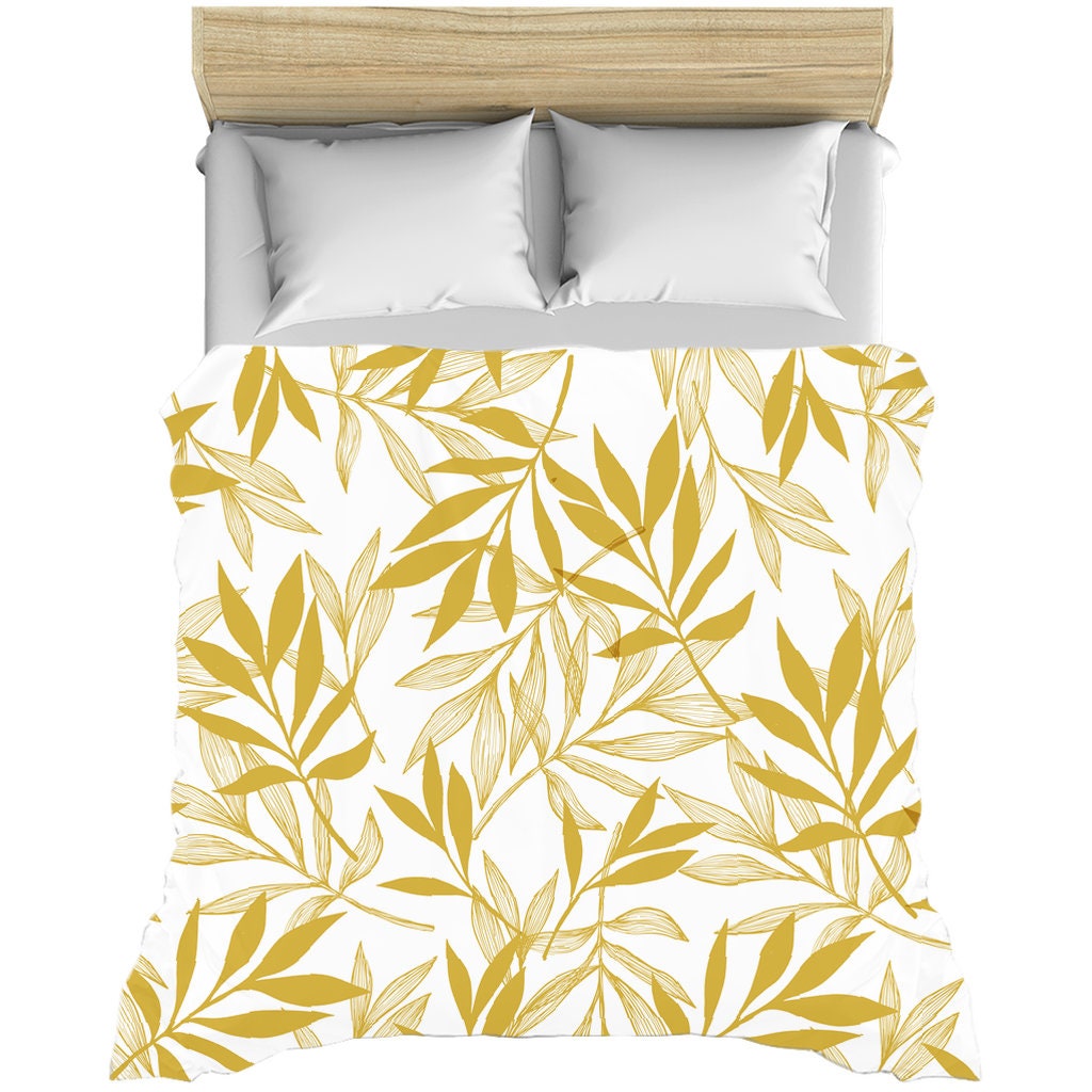 Gold Leaves Duvet Covers Linen Full Cover Twin Queen King Boho Etsy