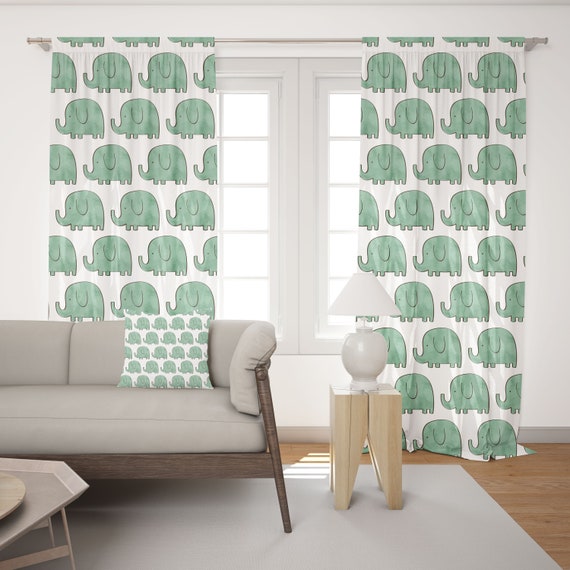 Green Elephant Curtains For Living Room Bedroom Boho Farmhouse Etsy