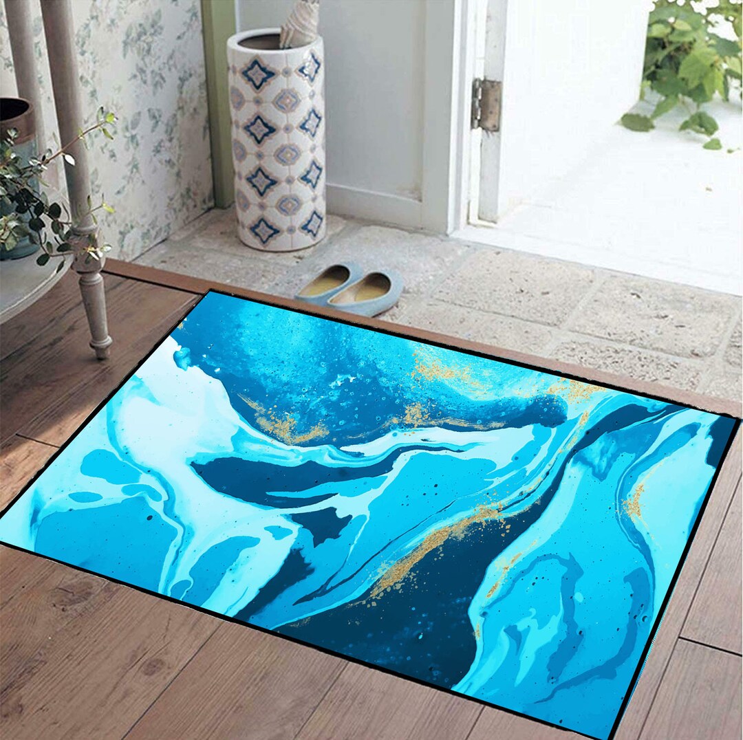 Blue Indoor/outdoor Floor Mats Watercolor Cute Unique Doormat Etsy