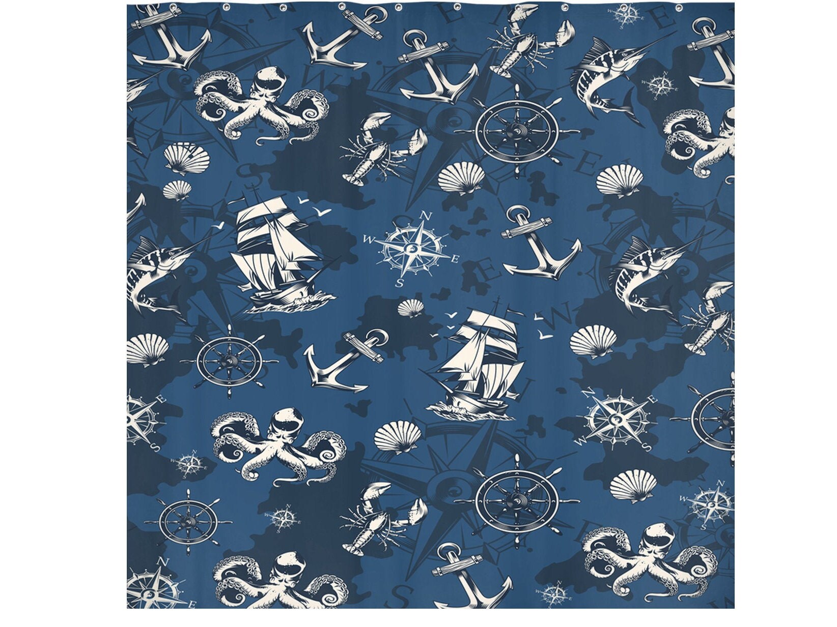 Nautical Navy Shower Curtains Blue Bathroom Decor Farmhouse Etsy