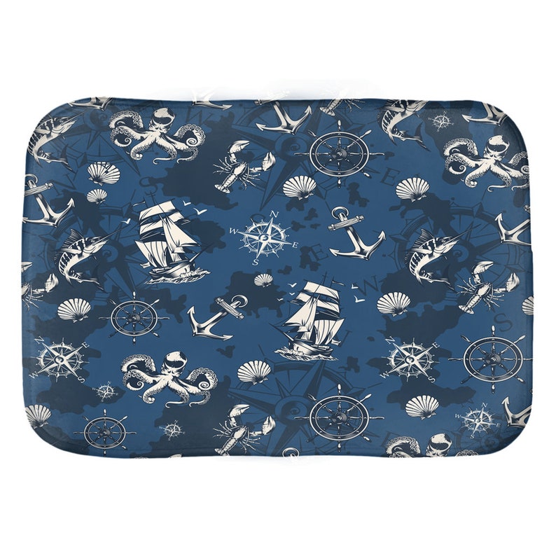 Navy Blue Bath Mats Nautical Bathroom Decor Farmhouse Bohemian Etsy