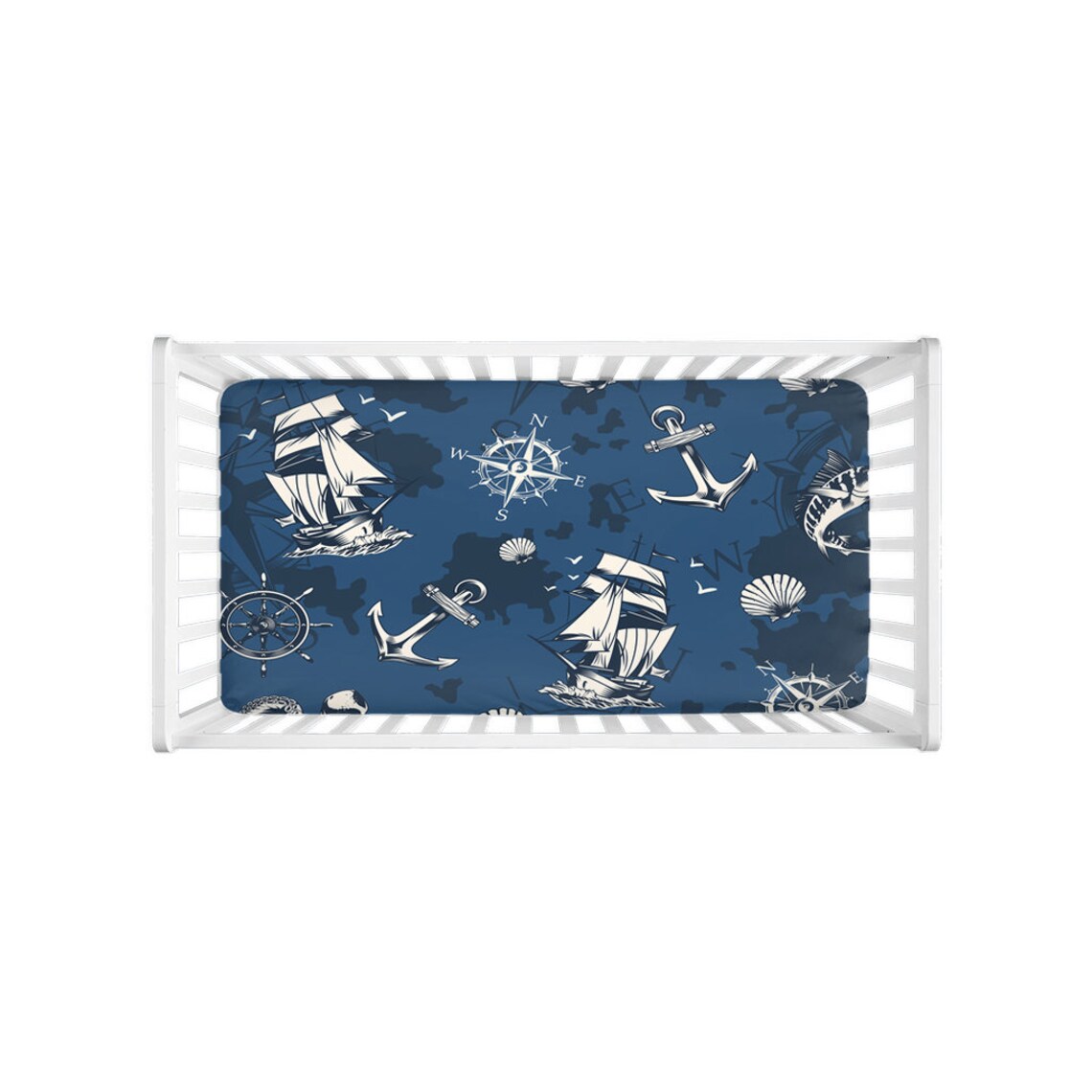 Nautical Crib Sheets Navy Blue Sea Sailor Anchor Nursery Room Etsy