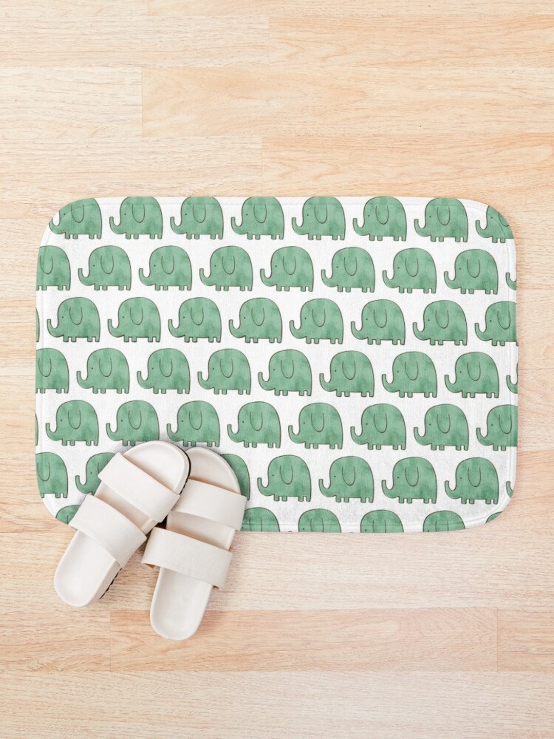 Non Slip Green Elephant Bath Mat Farmhouse Minimal Rustic Kids Etsy
