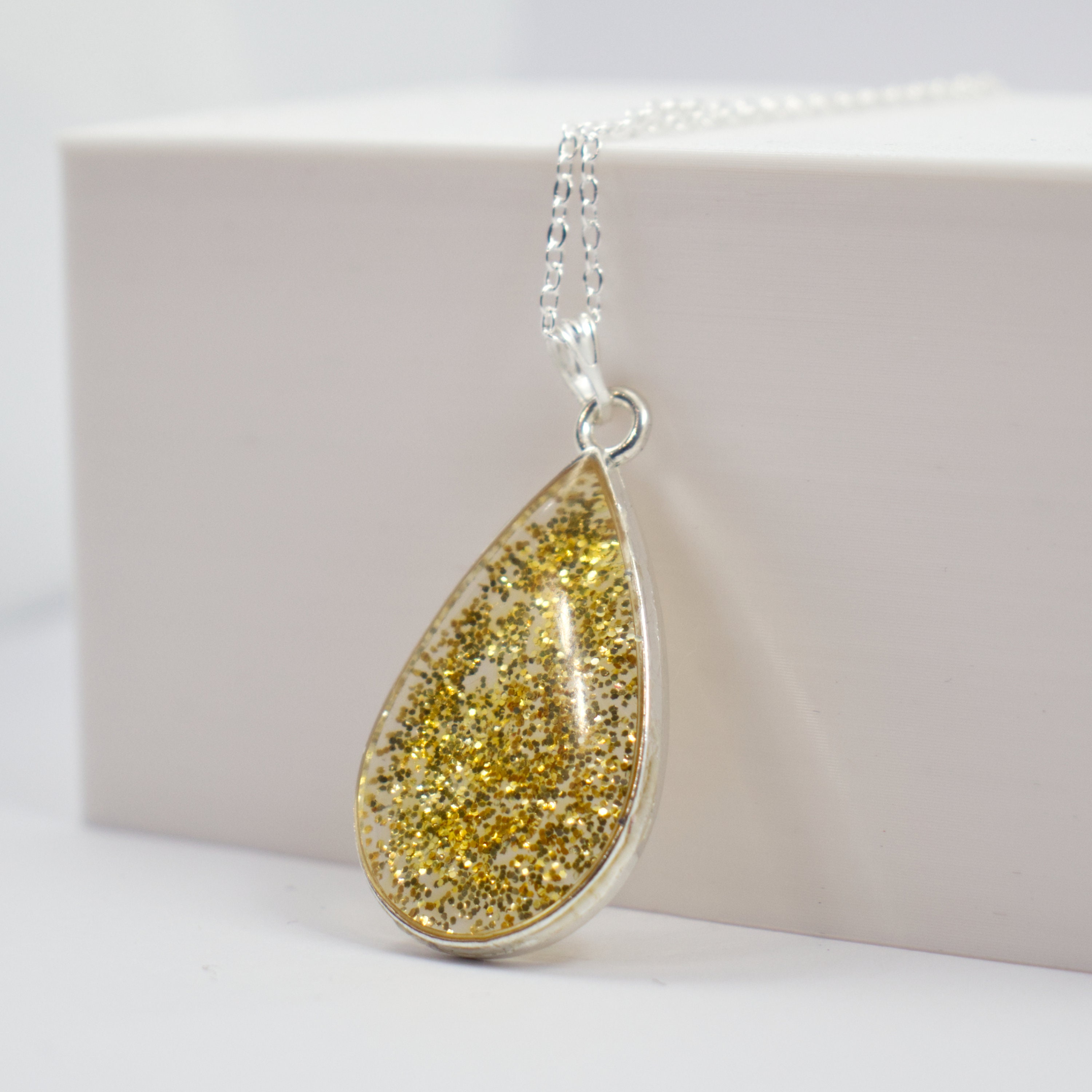 Gold glitter necklace Etsy