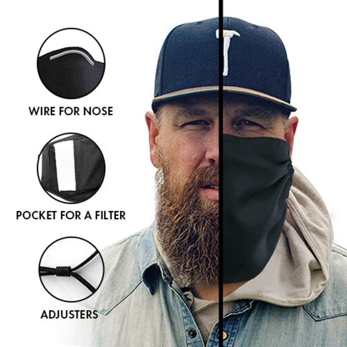 Face and Beard Protection Cover Mask for Bearded Men Black Etsy