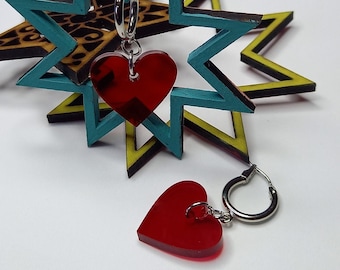 Lucy Heartfilia Earrings, Red Heart, Lucy Cosplay, Pendientes de corazón, Iron earring, Geek jewelry