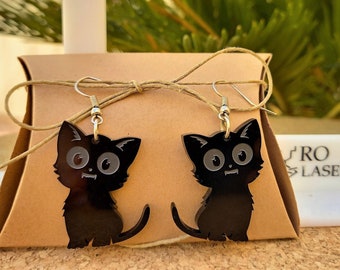 Black Cats, Geek Accessory, Neko Kawaii, Black Earrings, Cat Gift for Cat Lover, Cat Halloween