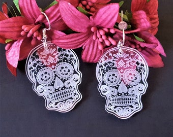 Catrina Inspired, Mexican Skull, Earrings for Halloween, Creepy Style, creepy accessories, day of the Dead.