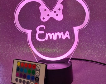 Aangepaste LED-lamp, multicolor lamp, bedlampje voor slaapkamer, minnie lamp, lamp gepersonaliseerd, kleine muis