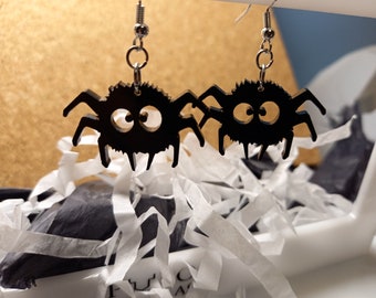 Spider, Black Monsters, Cute Earrings, Geek Girl, Kawaii Gift, Halloween, hypoallergenic silver hook