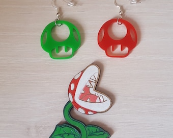 Mario Mushrooms Earrings, Inspi Mario Bros, Mushroom, Color earrings, Geek Gift, Geekgirl