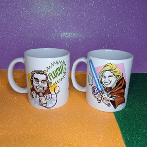 Caneca personalizada com caricatura, Caricatura sua caneca, canecas personalizadas, presente geek, desenhos animados, arte, quadrinhos, café da manhã com arte