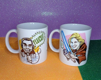 Custom mug with caricature, Caricature your mug, custom mugs, geek gift, cartoons, art, comic, breakfast with art
