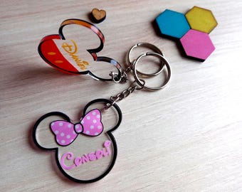 Minnie and Mickey Mouse Keychains | Full-Color Printing | Original Disney Keychain Gift with Personalized Name
