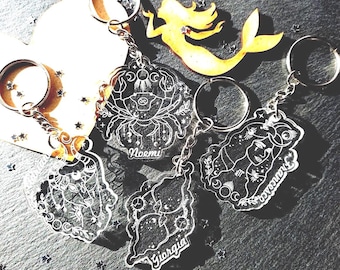 Zodiac keychain, Leo, Cancer, Gemini, Libra, Aries, Taurus, Sagittarius, Capricorn, Aquarius, Pisces, Virgo, Scorpio | mystical name