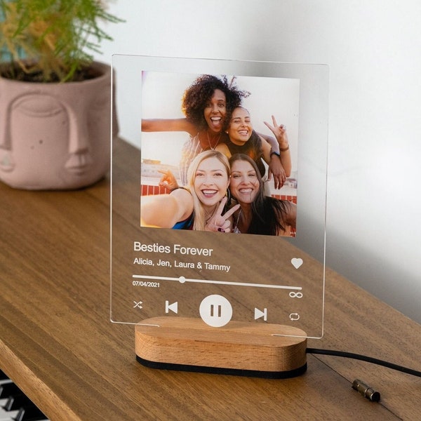 Best Friend Birthday Gifts for him her, Personalized Song Plaque Glass Art Custom Album Cover Plaque, Gifts for Girlfriend, Friendship Gift