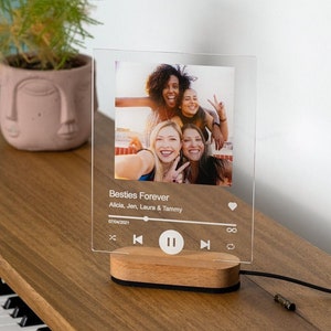 Personalized Gift Song Acrylic Plaque with LED Wooden Stand with best friends design on piano