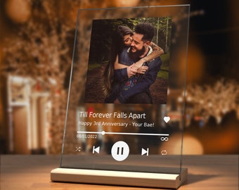 Regalo de aniversario de placa de canción personalizada para él, regalo de aniversario para novio, placa de música acrílica, regalo para ella, regalo del Día de las Madres