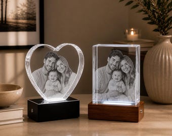 Custom 3D Photo Glass Fathers Day Gift, 4K HD Laser Etched, Gift for Couples, Holiday Idea, Pet Lovers Home Decor