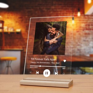 Anniversary Gift Personalized Song Acrylic Plaque Gift with Wooden Stand, couple forever falls apart design